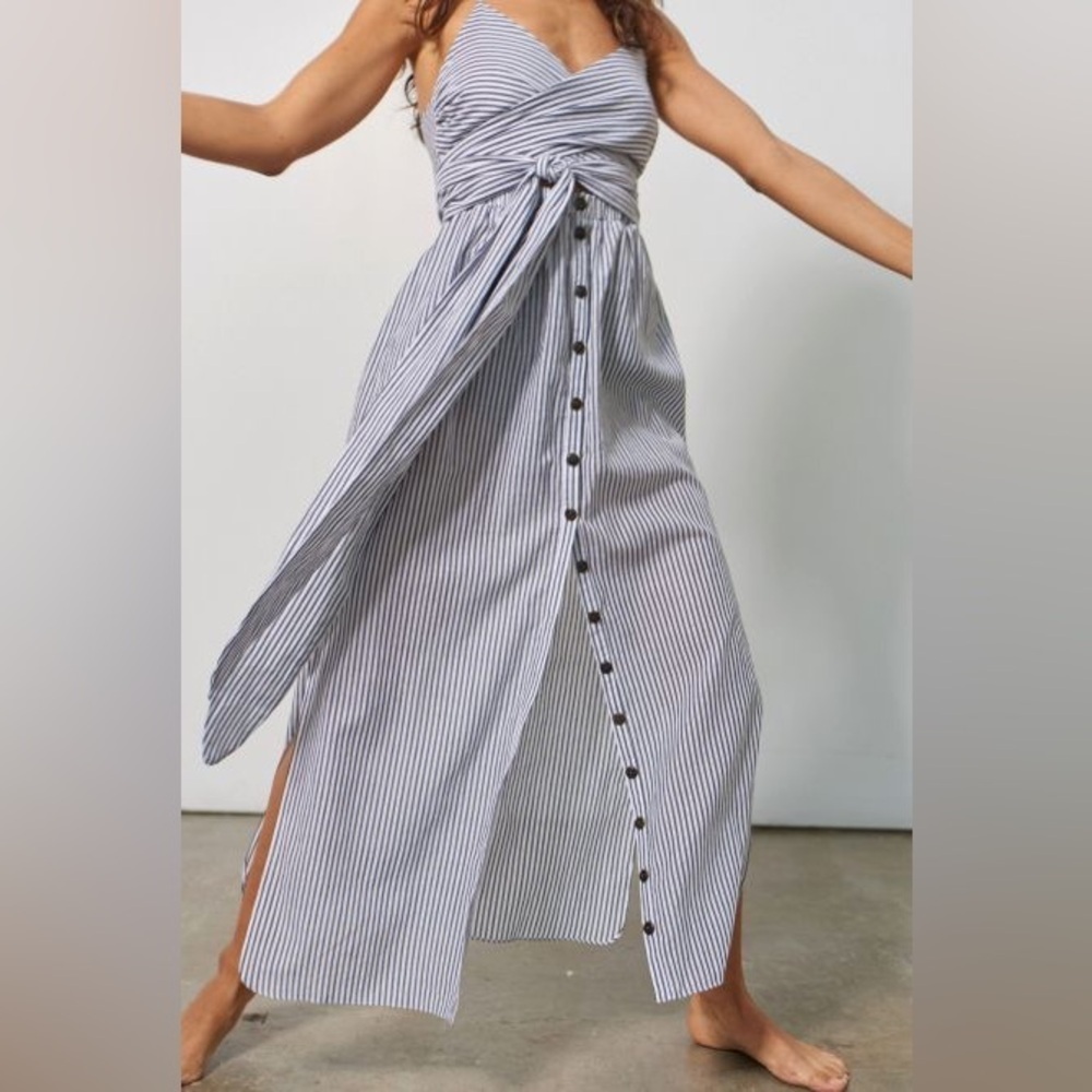 Mara Hoffman Swim Thora Striped Midi Button Down Dress Size XS